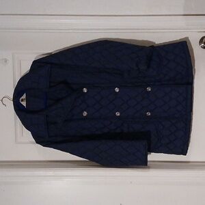 Navy Quilted Double-Breasted Coat